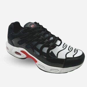 Men’s Black & White Athletic Sneakers with Red Accents - Sleek Air-Cushioned De